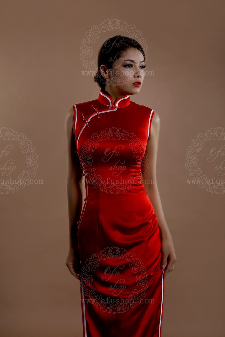 Red Satin Long Cheongsam Custom Made Cheongsamchinese Clothes Qipao Chinese Dresses 