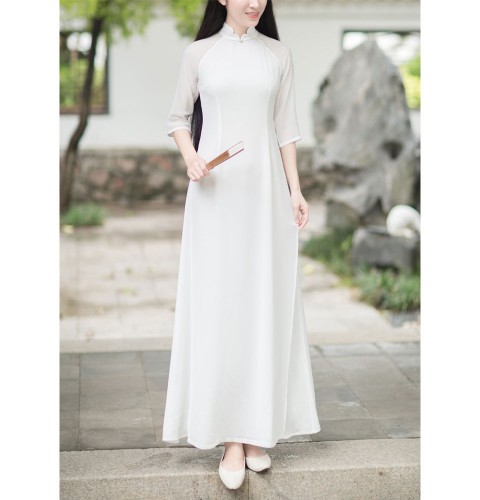 White Long Chinese Tea Dress Custom Made Cheongsam Chinese Clothes Qipao Chinese Dresses Chinese Clothing Efu Tailor Shop