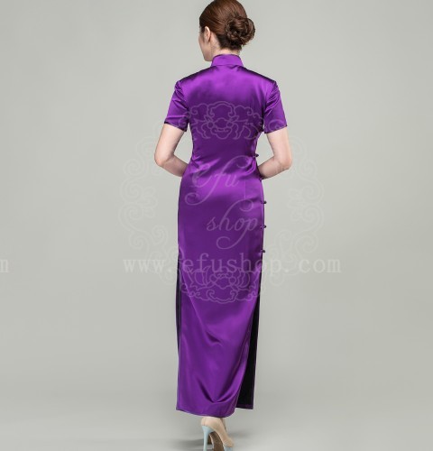 Purple Silk With Peonies Embroidery Cheongsam Dress Custom Made Cheongsamchinese Clothes 