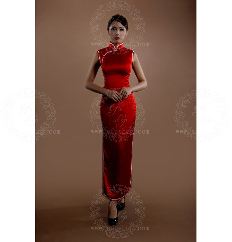 Red Satin Long Cheongsam Custom Made Cheongsamchinese Clothes Qipao 