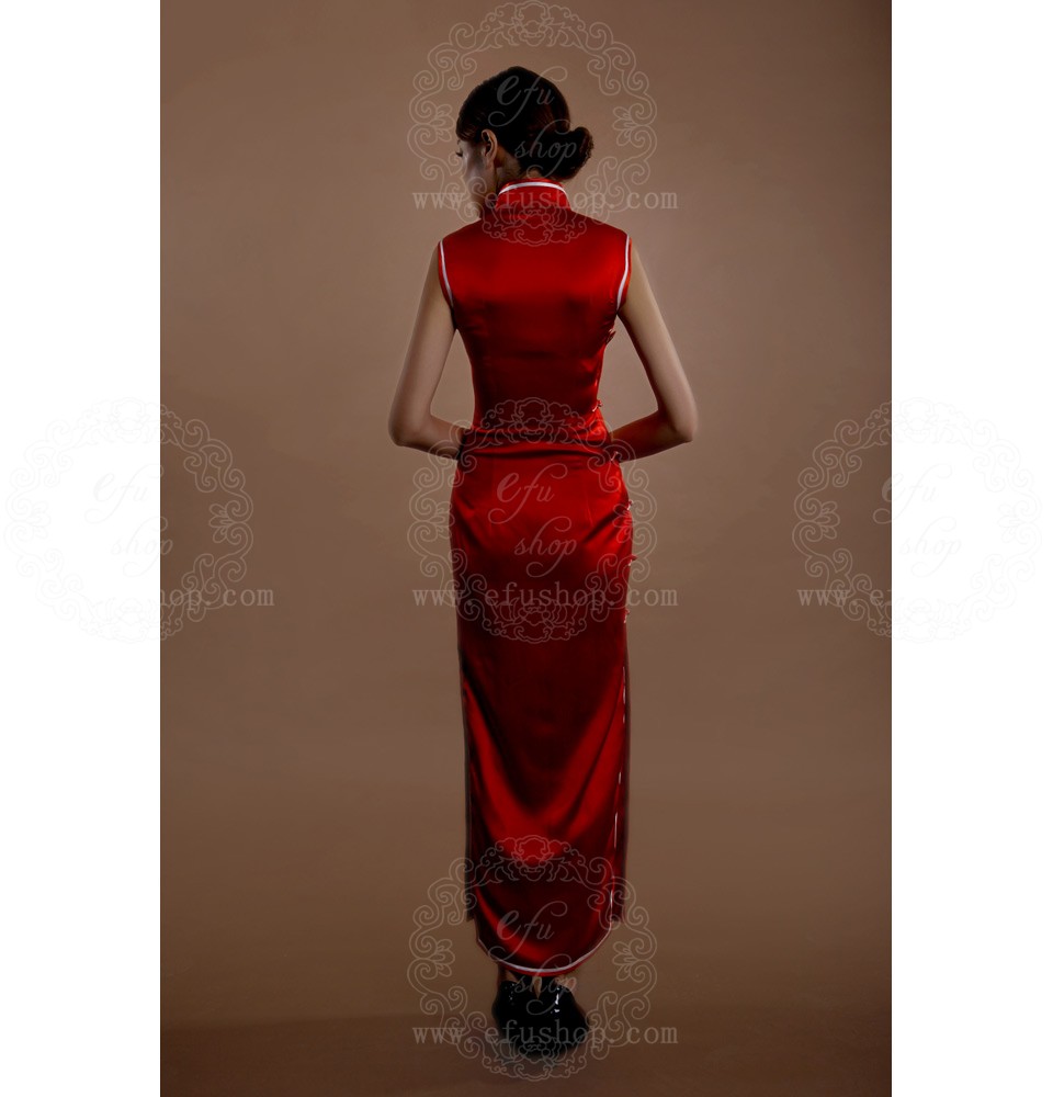 Red Satin Long Cheongsam Custom Made Cheongsamchinese Clothes Qipao 